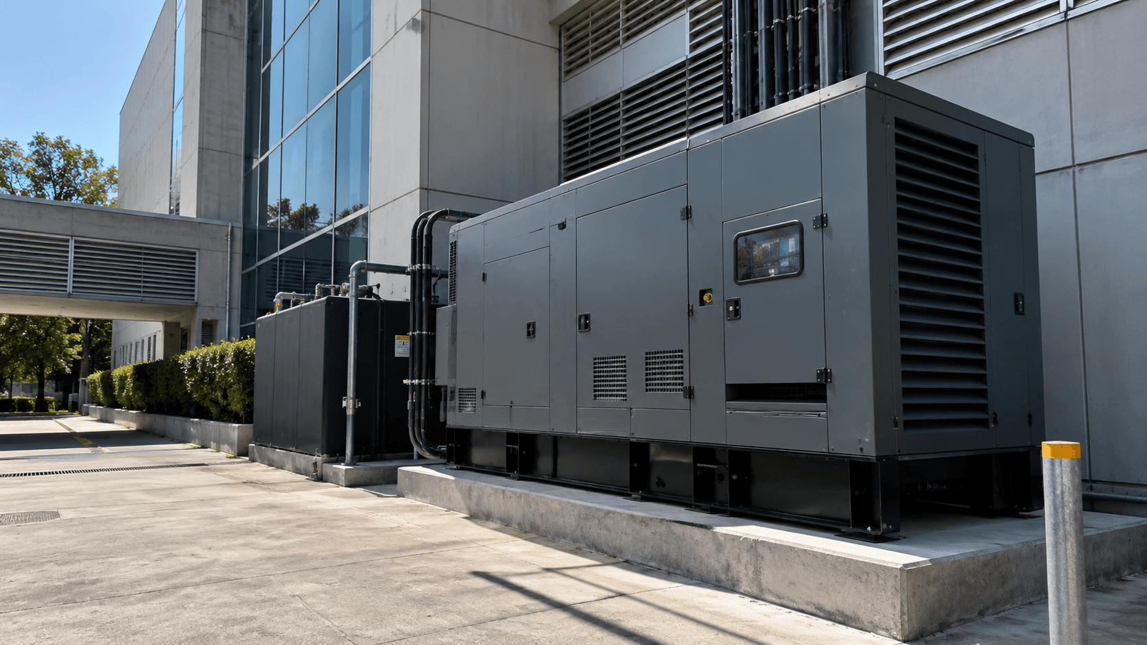 Grupo electrógeno industrial en instalación corporativa
